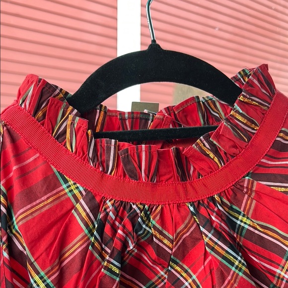 J.Crew 3x Red Plaid Ruffleneck Cotton Poplin Women's Sleeveless Blouse NWT - Picture 7 of 8
